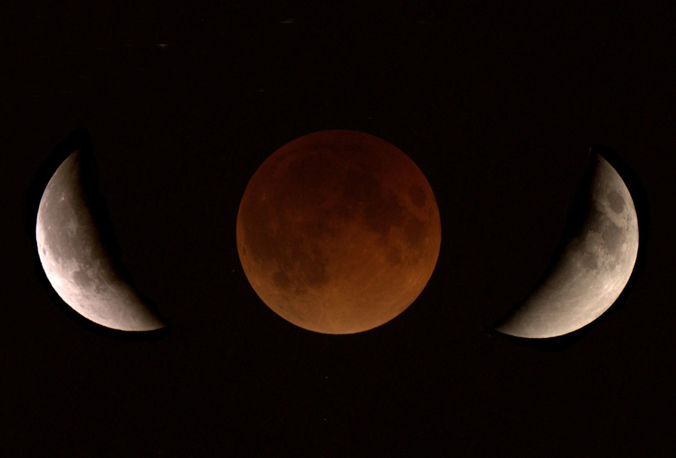 Three images of the Moon during an eclipse