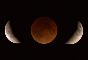 Three images of the Moon during an eclipse