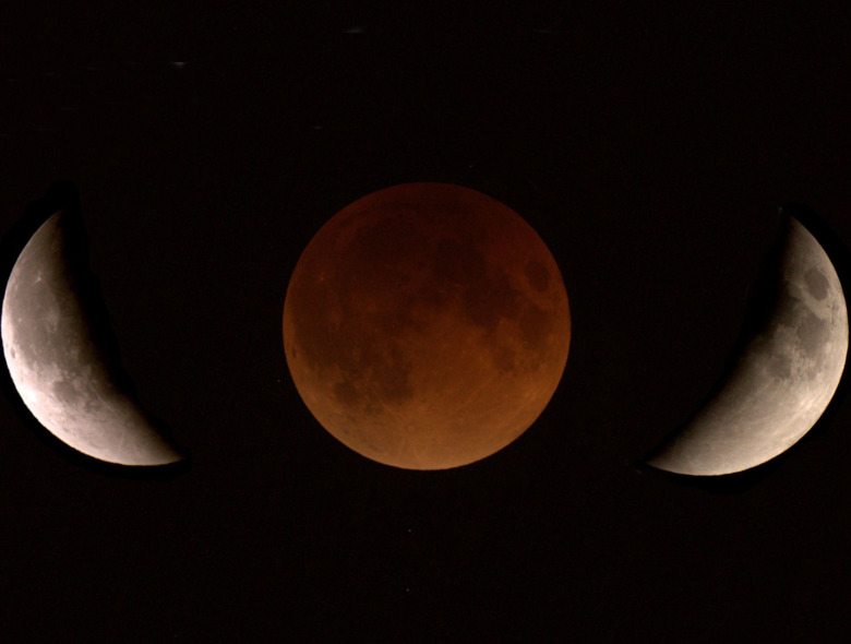 Three images of the Moon during an eclipse