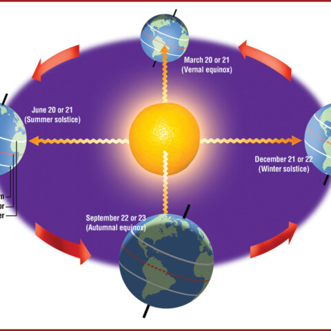 The leaning Earth in its orbit around the Sun each year.